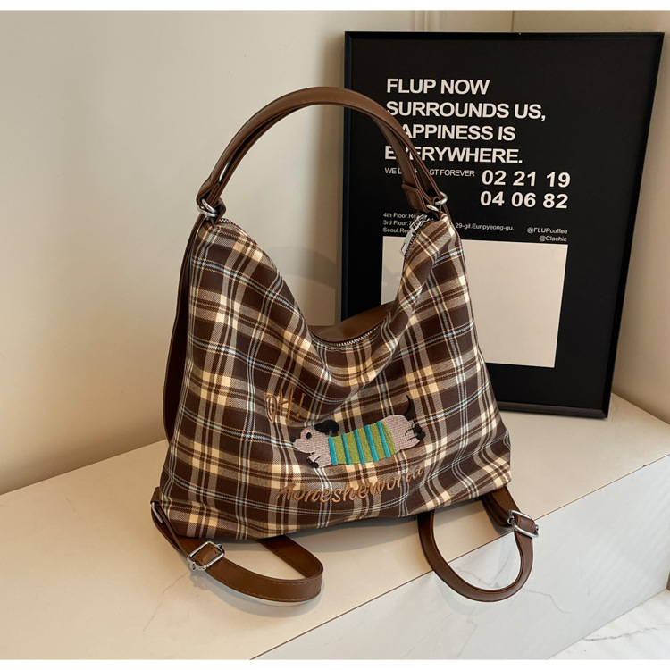 New Super Hot Large Capacity Women's Cute Sausage Dog Plaid Shoulder Autumn/Winter Versatile Fashion Simple Tote Bag_voghion.com