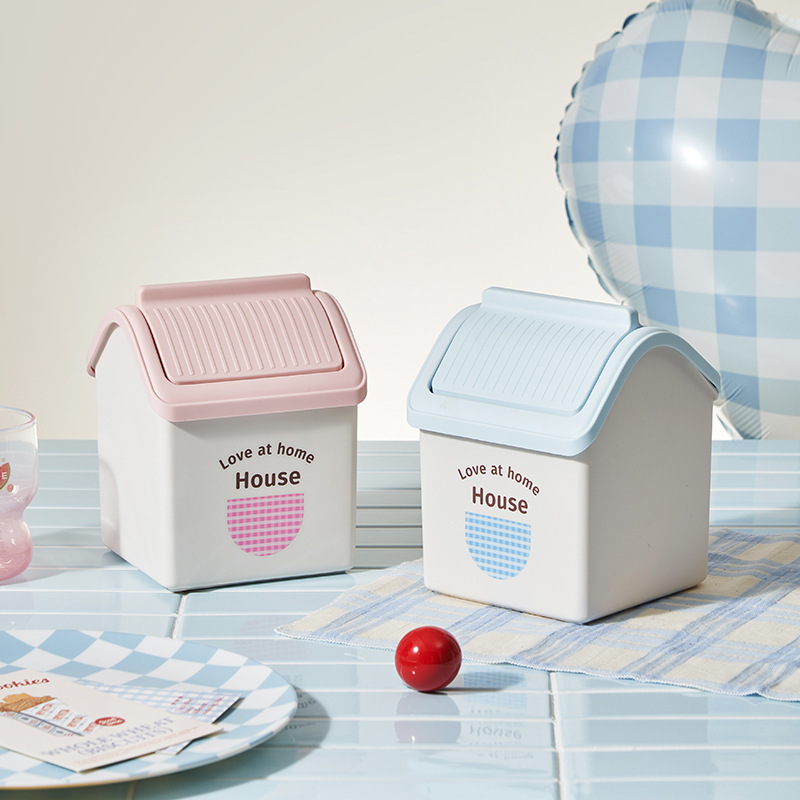 Small Fresh Mini Trash Can Desktop Storage Bucket Small House Shape Stationery Pen Bucket Makeup Brush Storage Bucket Small Fresh Mini Trash Can Desktop Storage Bucket Small House Shape Stationery Pen Bucket Makeup Brush Storage Bucket