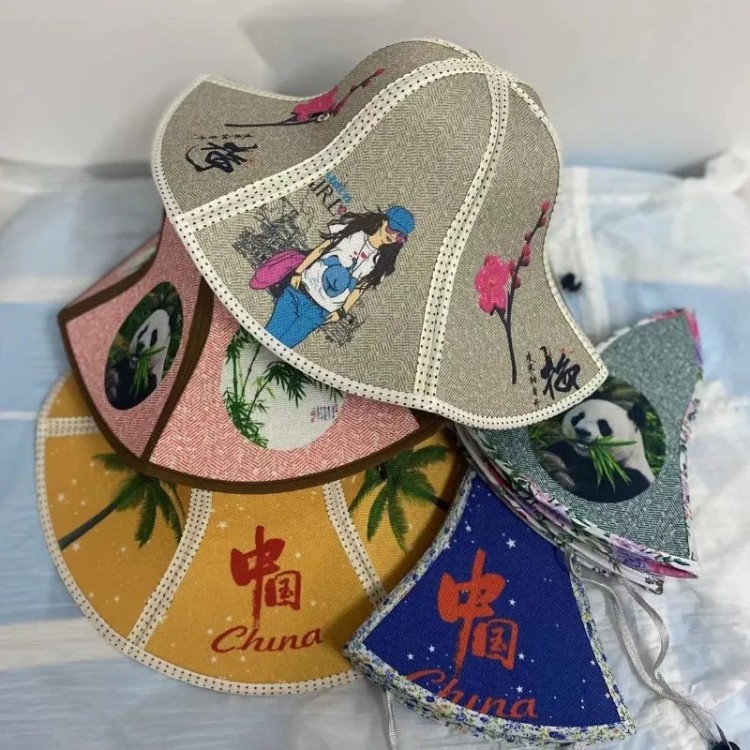 Six-Piece Folding Fan Hat Dual-Use Linen Straw Hat for Men and Women, Sunshade Hat, Outdoor Fishing Hat, Sun Protection Hat