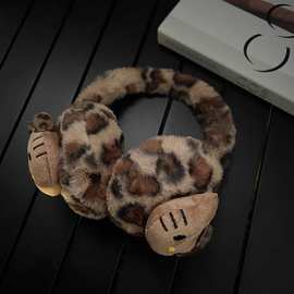 可爱豹纹kt猫毛绒耳罩女冬季保暖骑行车防寒耳暖护耳套耳捂子耳包