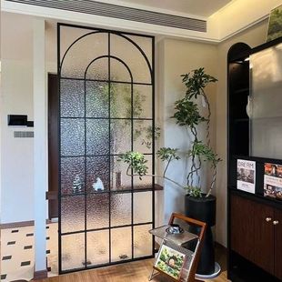 French-Style Foyer Decorative Glass Partition Living Room Partition Wall Faux Wall Long Rainbow Iron Art Screen