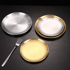 304 Korean-style stainless steel round plate barbecue plate, gold color serving tray, Western-style dessert fruit plate, commercial self-service plate