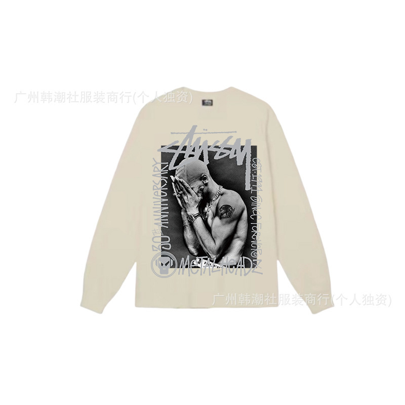 25S跨境斯图西长袖印花t恤美式潮牌STUSSY圆筒布休闲宽松男女同款|undefined
