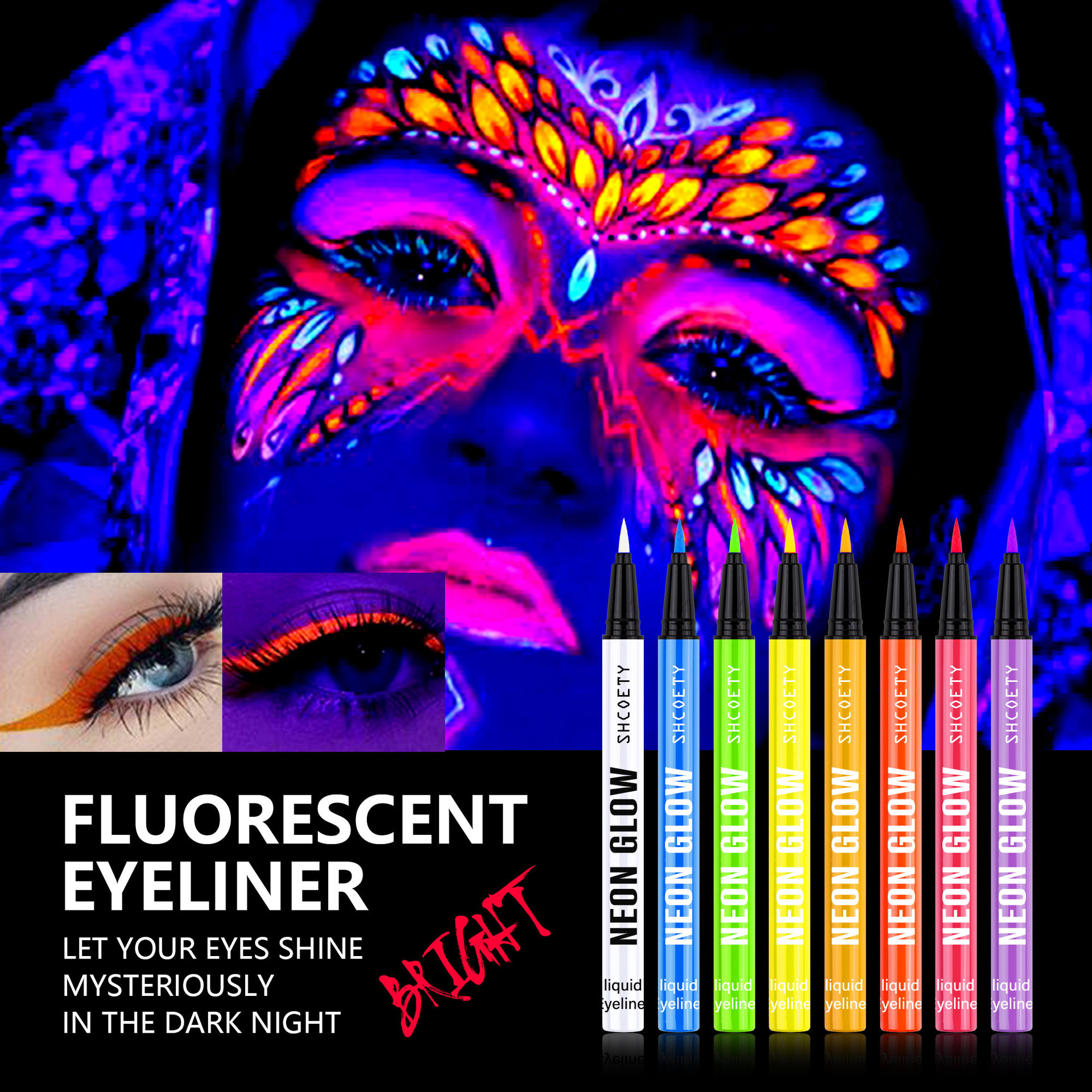 SHCOETY Halloween Colored Fluorescent Eyeliner, matte Luminous eyeliner Liquid Pen, painted face color, waterproof and sweat-proof Application Scenario