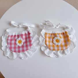 ins韩国可爱小狗狗格子小花围兜宠物口水巾比熊泰迪围脖猫咪玩偶