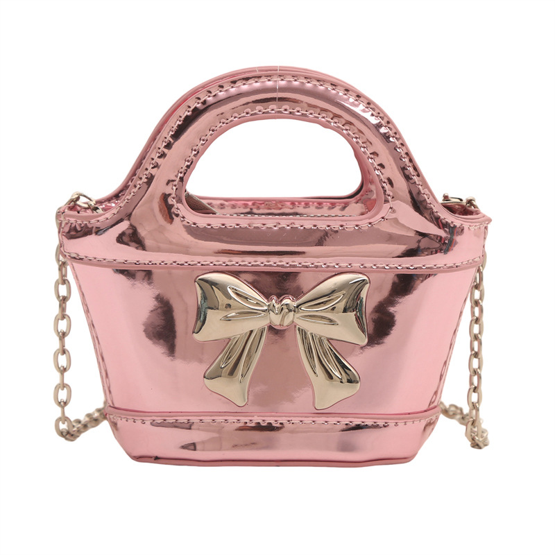 Bolso de hombro para niña coreana, canasta de fideos brillante láser, bolso de mensajero para niños, nuevo bolso para niños con cadena de lazo