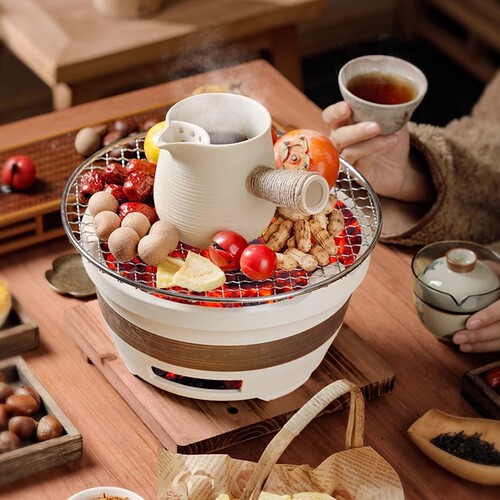 Cooking tea around the stove, indoor home outdoor barbecue stove, clay charcoal stove, cupping pot, teapot, complete set of utensils