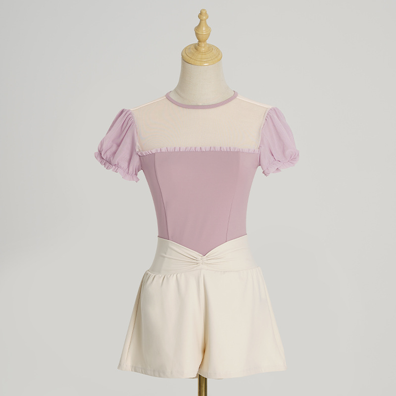 Ropa de baile, ropa de entrenamiento de ballet para mujer, pantalones cortos de manga abullonada de mariposa para adultos de verano, traje de una pieza de ritmo