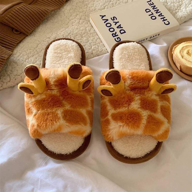 Thin Korean Style Cute Cartoon Giraffe Cotton Slippers Women's Autumn and Winter Ins Home Warm Plush Moon Shoes Thin Korean Style Cute Cartoon Giraffe Cotton Slippers Women's Autumn and Winter Ins Home Warm Plush Moon Shoes