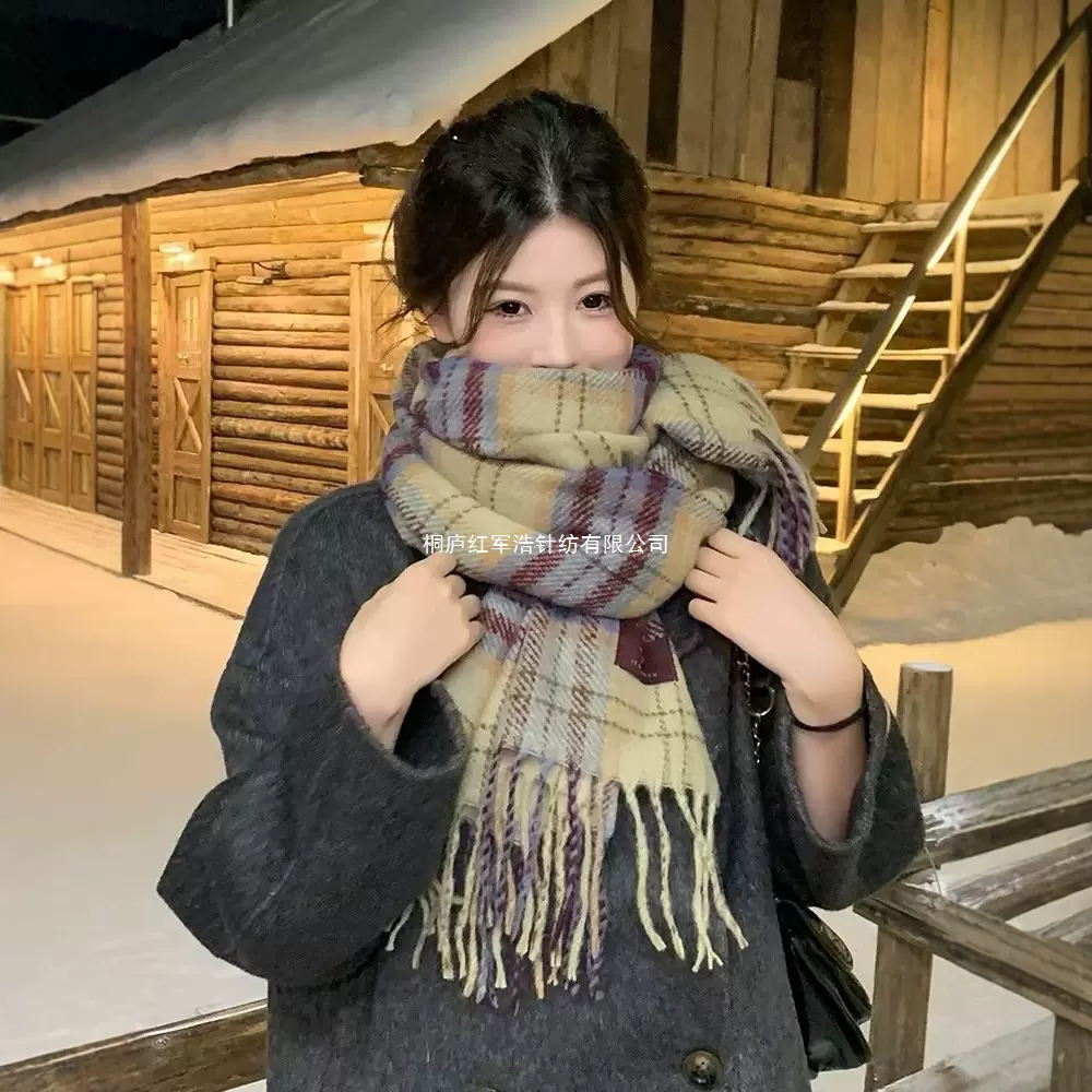 韩系氛围感童话格子围巾秋冬新款百搭加厚保暖学生情侣围脖批发