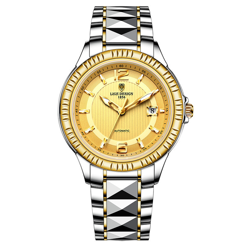 LIGE transfronterizo creativo nuevo reloj mecánico para hombres correa de acero de tungsteno reloj impermeable profundo entrega de una pieza