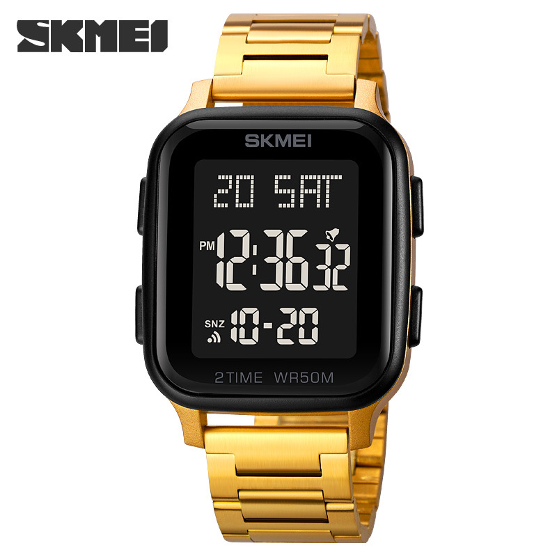 SKMEI 1859 hombres de moda reloj deportivo electrónico impermeable de acero inoxidable reloj de estudiante cuadrado
