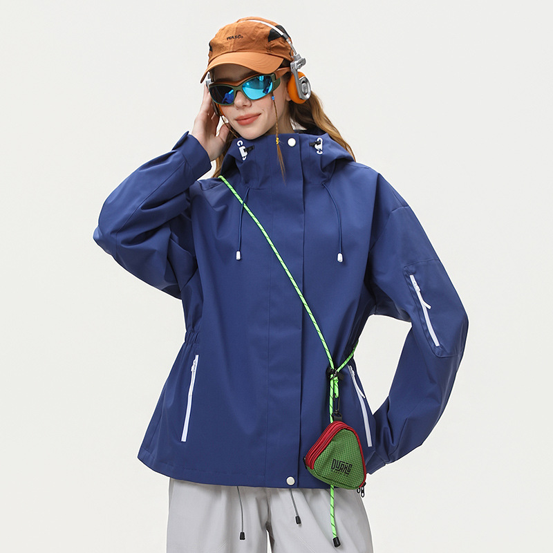 Slim-fit outdoor water-repellent jacket for spring and autumn, suitable for hiking and travel, with a hood, dopamine-style workwear jacket for petite individuals