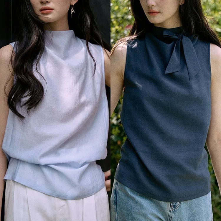 Jicouture Two-Color Acetate Sleeveless Shirt for Women in Summer, Loose, Elegant and High-End Thin Top