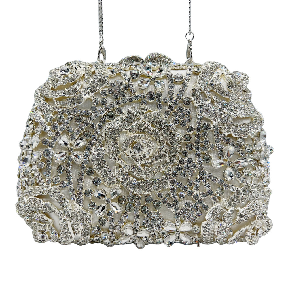 Cross-border nuevo hueco rosa con diamantes bolsas de cena de diamantes bolsas de moda de mano de mujer embrague de cristal