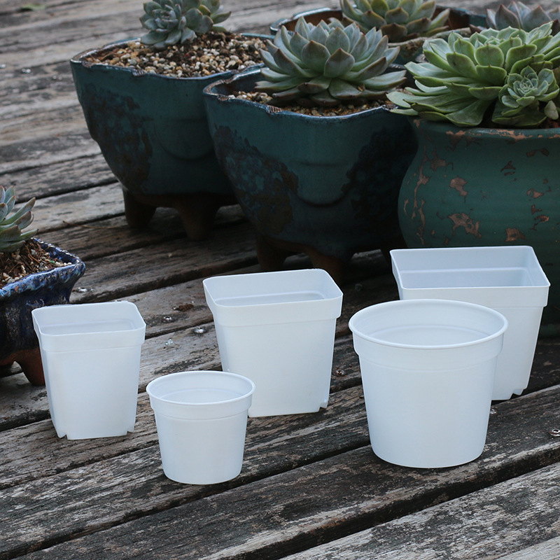 Disposable plastic white black thin flowerpot