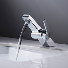 高端全铜单把面盆龙头现代简约冷热混水阀几何造型扁平出水嘴​