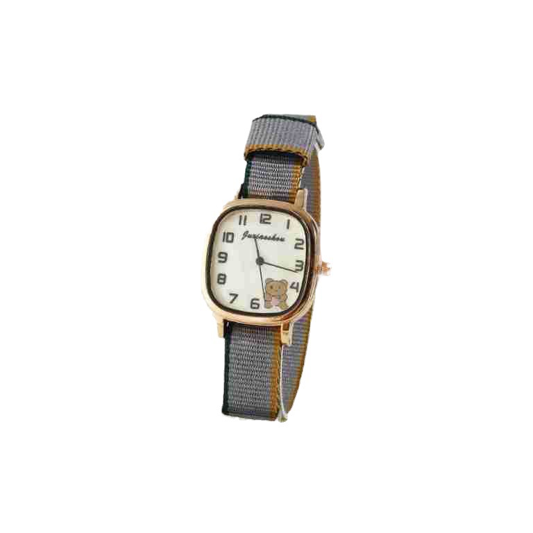 Selected 2024 Spring and Autumn New Square and Circle Watch Series Cute Bear Canvas Belt with Simple and Fashionable Student Girls Quartz Watch_voghion.com