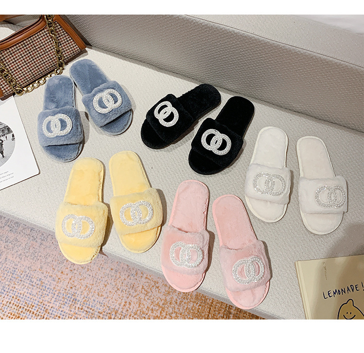 Fellhausschuhe im Feenstil für Damen zum Tragen von Oberbekleidung, neu, für den Innenbereich, weiche Sohle, bequem, einzeilig, offene Zehenpartie, Baumwolle_voghion.com