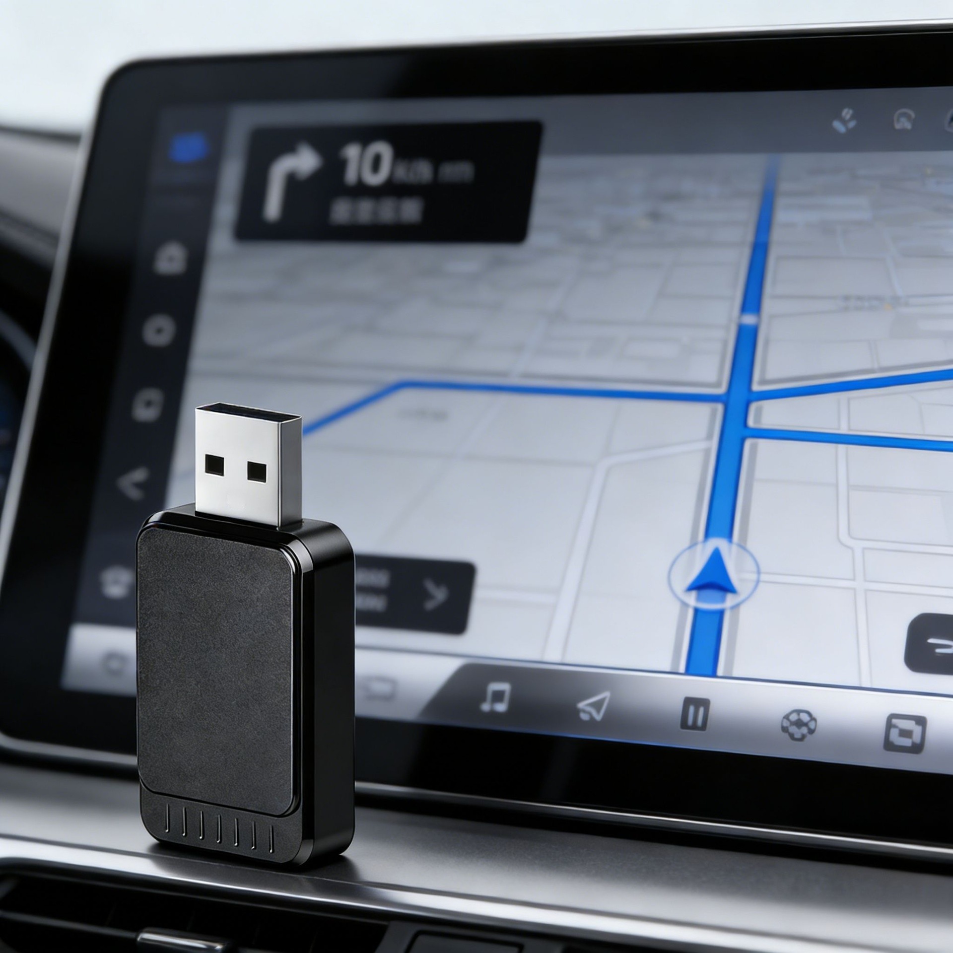 Wired to wireless CarPlay box suitable for Mercedes-Benz and Audi car systems, enabling Apple and Android two-in-one connectivity