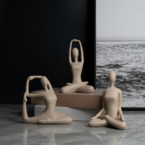 Minimalist yoga-themed abstract resin crafts, home living room wine cabinet yoga studio sports human figure decoration