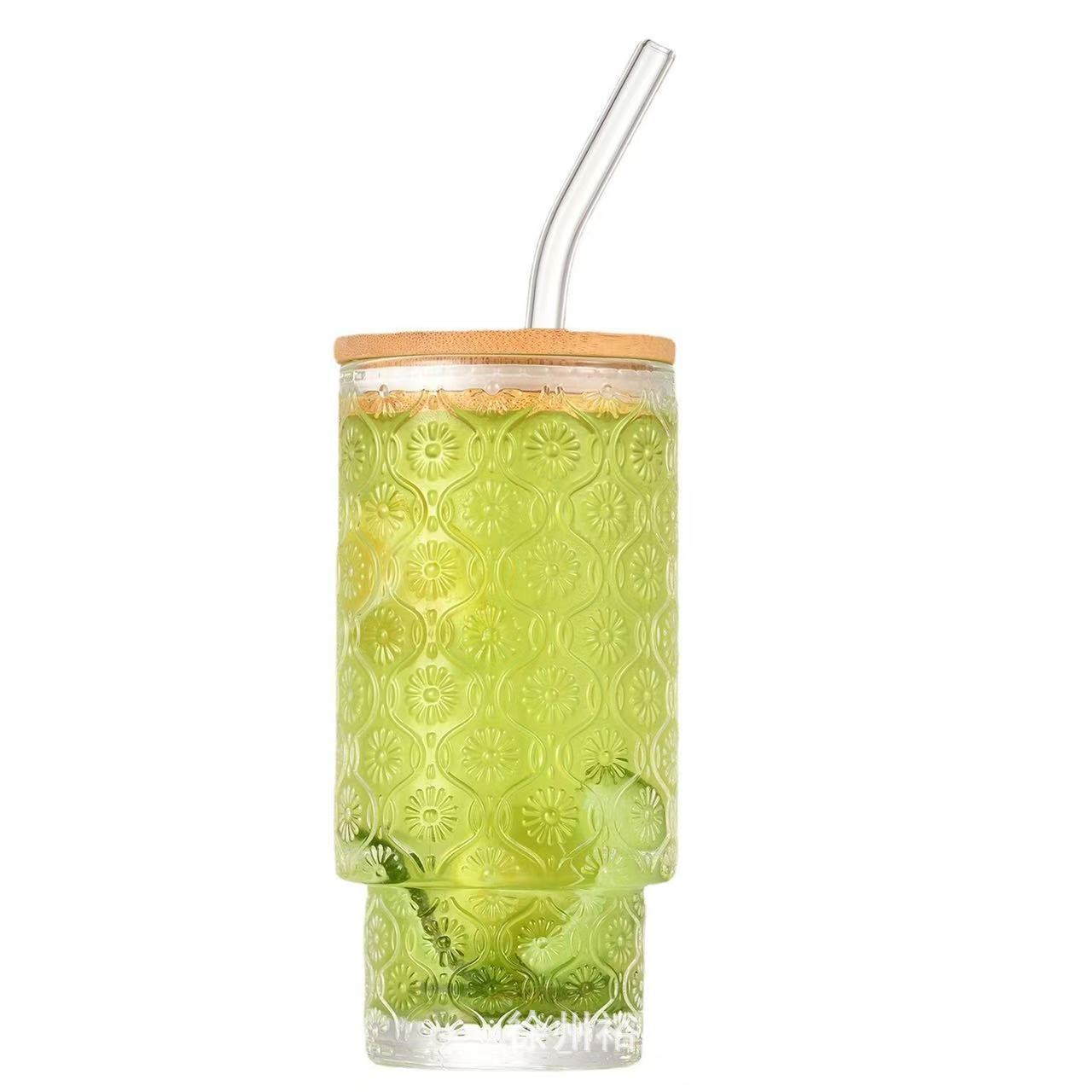 Transfronterizo Amazonas transparente en relieve de vidrio plegable taza de bambú vertical taza de gran calibre taza de frutas taza de paja