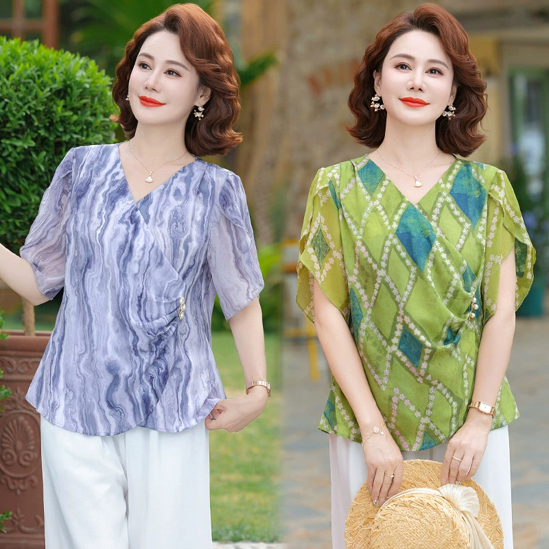 2025 новая короткая футболка с принтом, V-образный вырез, двухслойная сетчатая майка, короткий рукав, молодежная майка для женщин