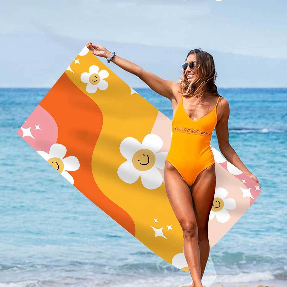 220g Weight Beach towel Home Textiles & Decor Type Superfine Fiber Material Heart Shape, Smiley Face, Flower Pattern Cute Style Cute Heart Shape Smiley Face Flower Superfine Fiber Beach Towel Towels 4