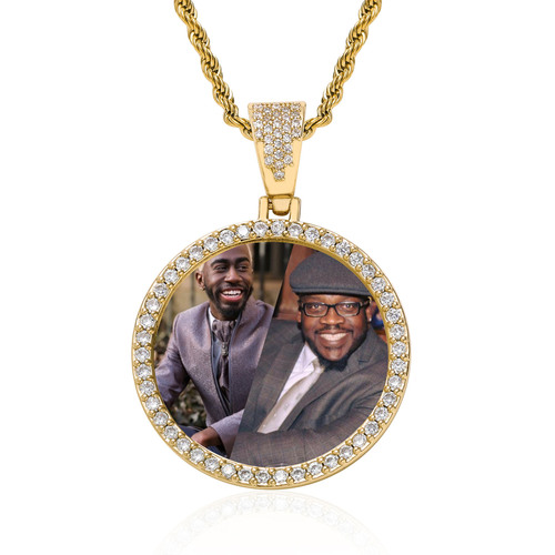 European and American necklace personalized photo memory round picture frame medal solid pendant hip-hop jewelry necklace