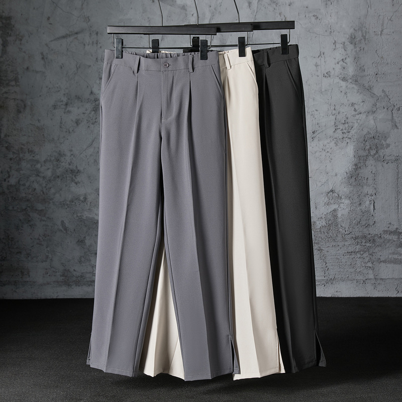 Autumn Straight-Leg Suit Pants Men Korean Style Trendy Loose Casual Long Pants Men Split Pants