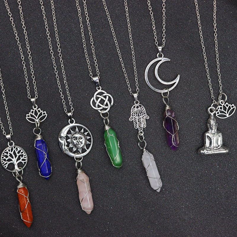 10g Weight Alloy, Natural Stone, Crystal Pendant Material Pendant Necklace Classification Alloy Chain Material cable chain Chain Type 1 Piece Quantity Holiday, Daily Occasion Alloy, natural stone, Crystal Material Sun, Moon, Tree Pattern Unisex Gender Polishing, Hollow Out Design Casual, Retro Style Casual Retro Sun Moon Tree Alloy Natural Stone Crystal Pendant Necklace In Bulk 无