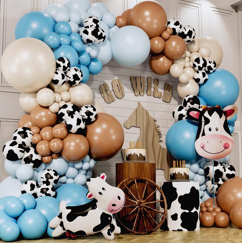 Cross-border new western Denim cow pattern balloon suit party background layout scene decoration atmosphere party Cross-border new western Denim cow pattern balloon suit party background layout scene decoration atmosphere party