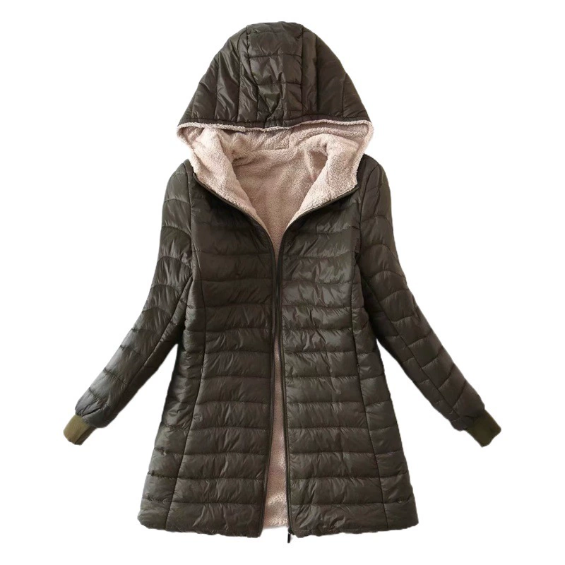 Осенне-Зимняя Новая Европейская и американская флисовая куртка из ягненка средней длины с капюшоном и хлопковой подкладкой AliExpress, Женский Топ больших размеров, куртка с хлопковой подкладкой