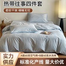 热带往事系列浅蓝色床上四件套多规格床单床套枕套现代简约四件套