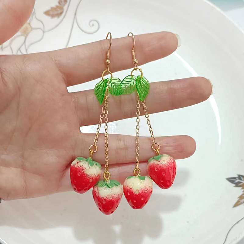 6g Weight Earrings, Necklace Classification 1 Piece, 1 Pair Quantity Daily, Street Occasion Resin Material Strawberry Pattern Women's Gender Fruit Design Cute, Sweet Style Cute Sweet Strawberry Resin Fruit Women's Earrings Necklace 3