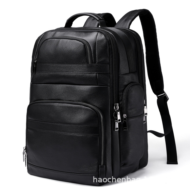 薪男士真皮双肩包大容量旅行背包商务电脑包USB充电背包一 件代发