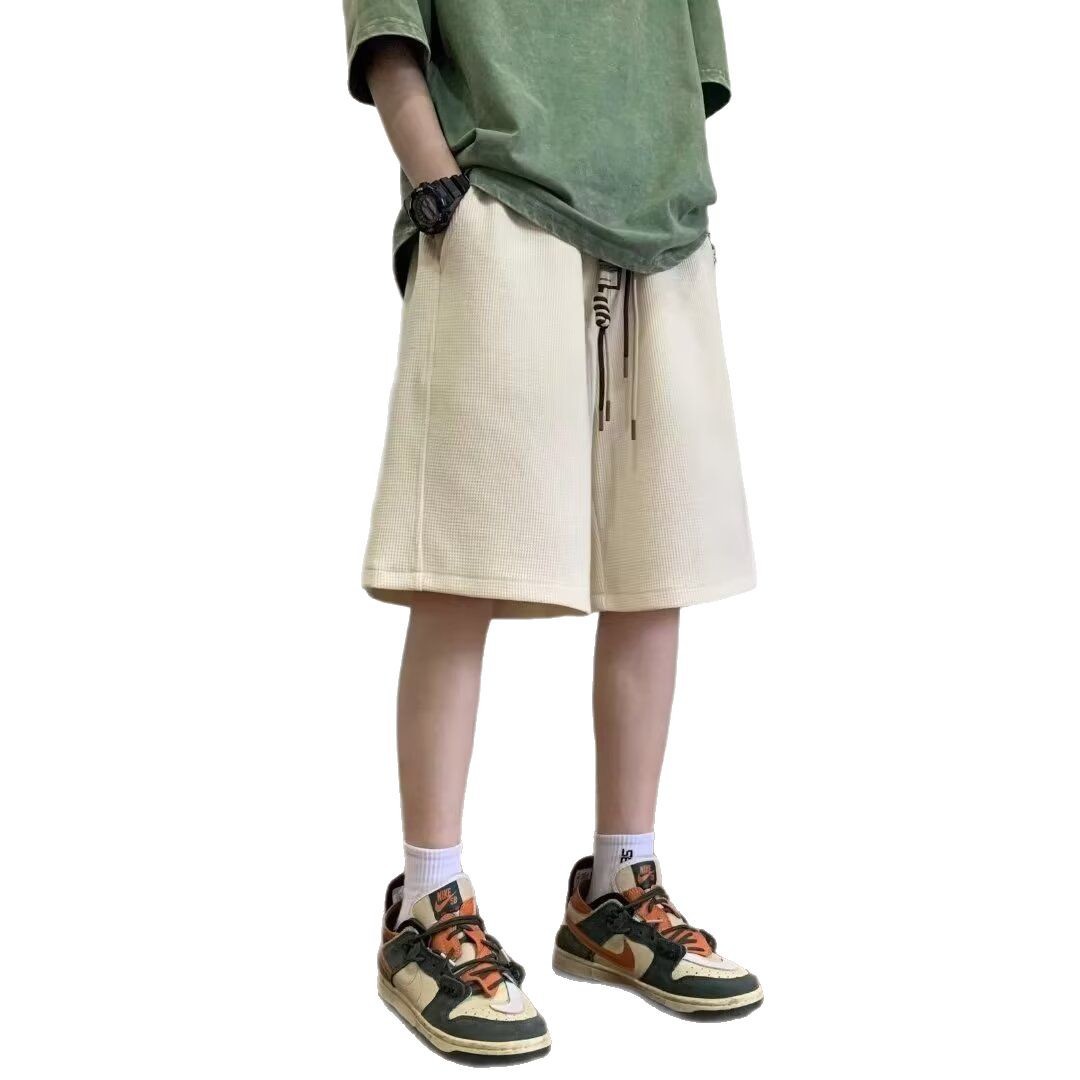 Pantalones cortos tipo waffle para hombre, estilo americano, de baloncesto, de tela gruesa, a la moda, de marca, de corte holgado, para verano 2026