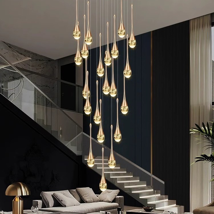 Edificio dúplex lujoso loft giratorio cristal villa escalera lámpara dúplex gran Airbus escalera lámpara de luz larga