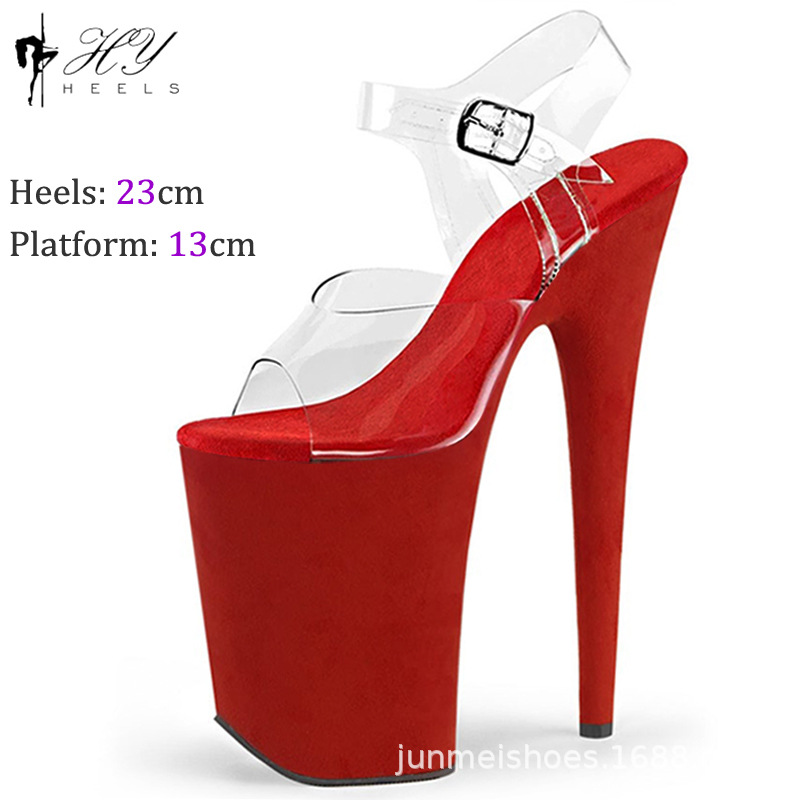Giày cao gót nữ dự tiệc catwalk gót 23 cm múa cột — Đen Đỏ, Đỏ rượu, Màu đen, Màu xanh lam