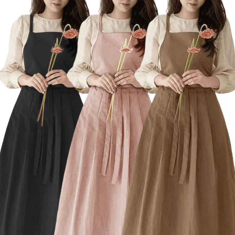 Melard Floral Apron for Women with Suspenders, Water-Resistant, Suitable for Nail and Hair Salons, Extended Length, Pleated Baking Apron Melard Floral Apron for Women with Suspenders, Water-Resistant, Suitable for Nail and Hair Salons, Extended Length, Pleated Baking Apron