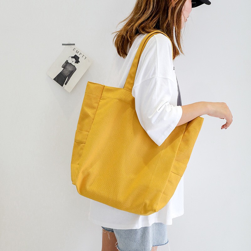 Canvas Bag Solid Color Shopping Bag Tote Bag Canvas Bag Tutoring Bag Korean Style Women's Shoulder Bag Cloth Bag Bag Women's Bag