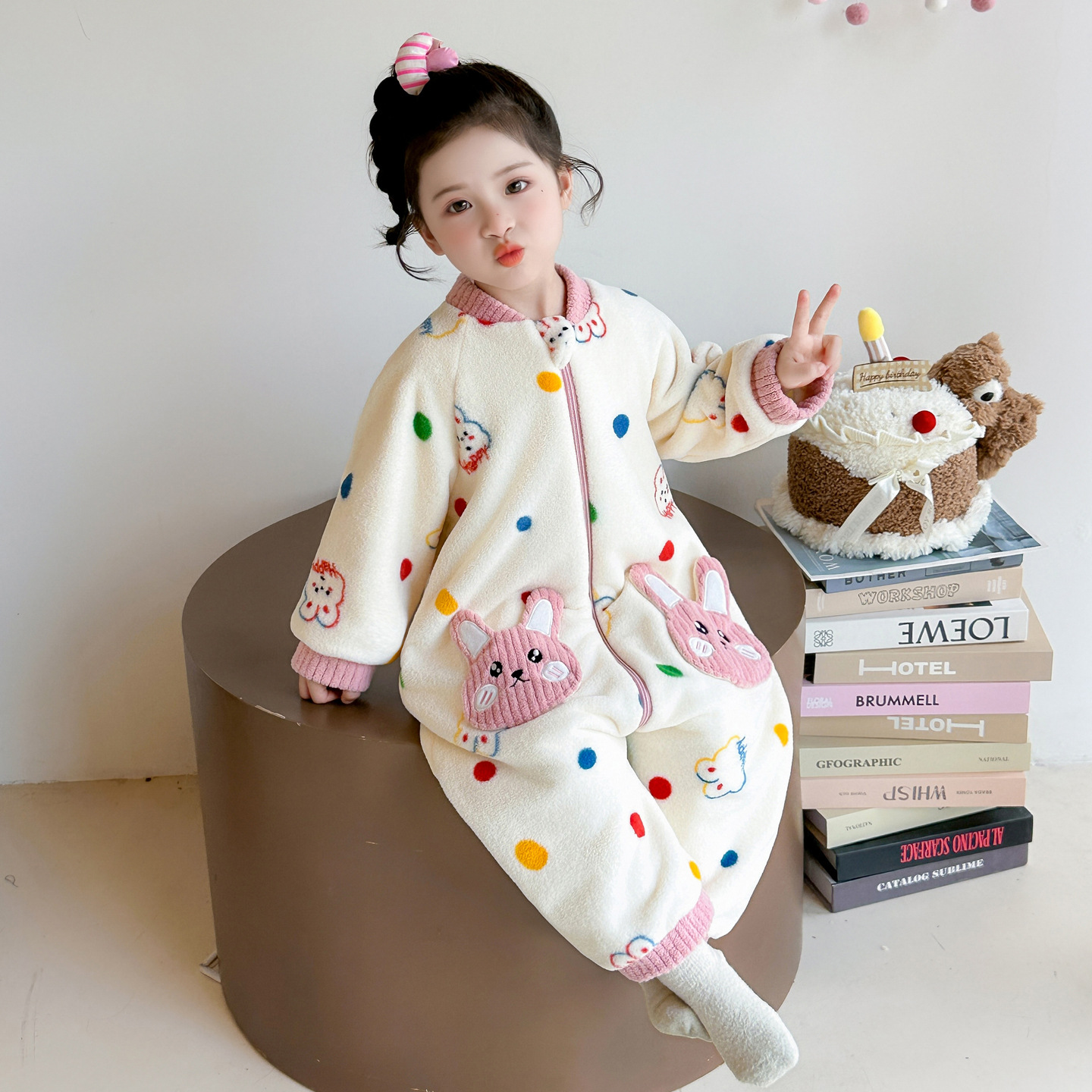 女童连体睡衣秋冬可爱睡袋冬款女宝宝防着凉双层加厚法兰绒家居服