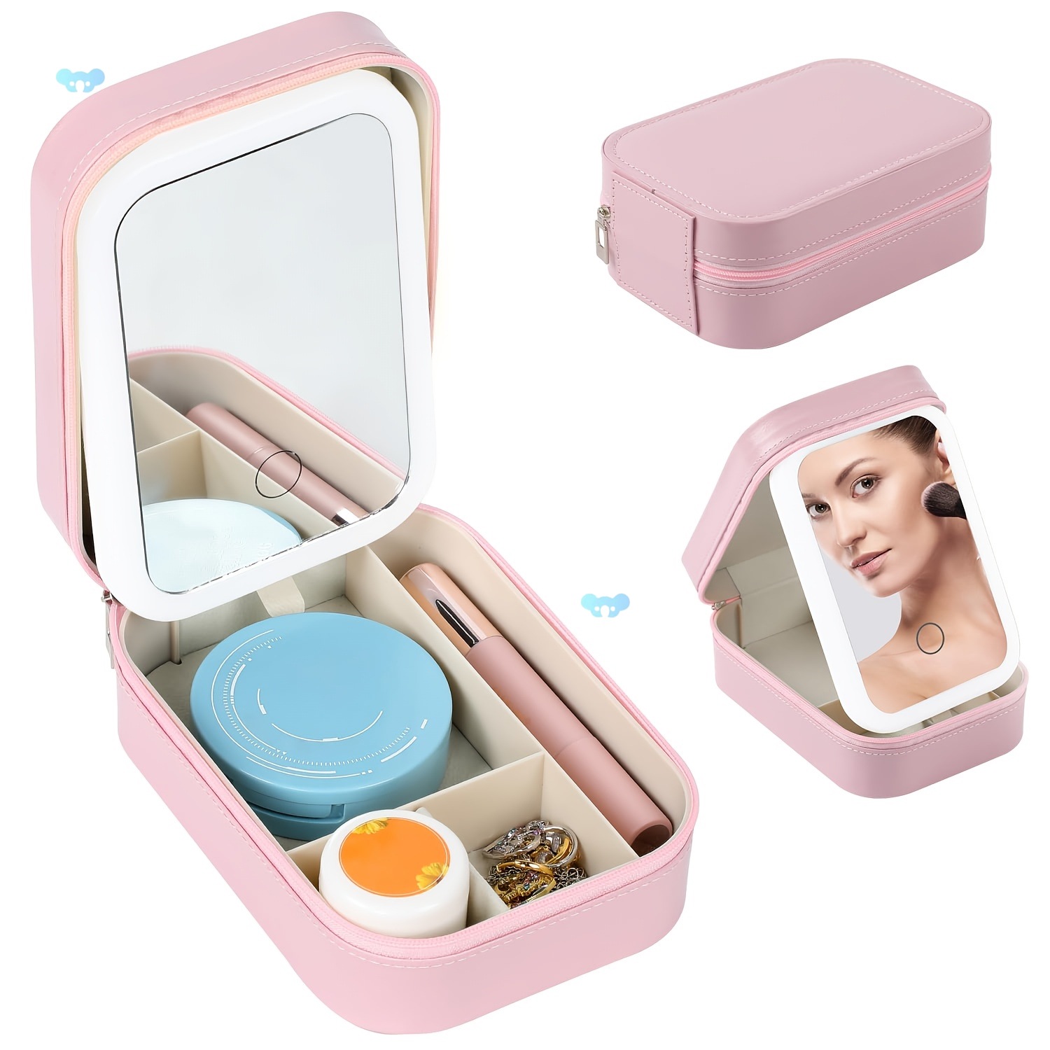 Compact Pink led Lighted Makeup Mirror con Storage Box Transfronterizo