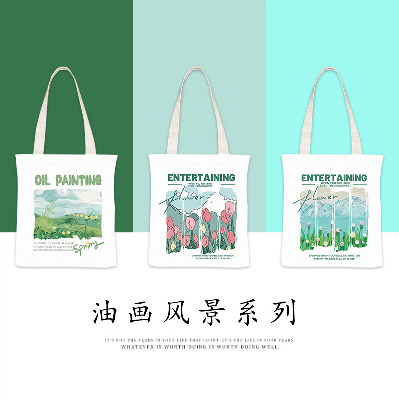 Oil Painting Canvas Bag Student Tote Bag Tutoring Bag Cram School Bag Study Bag Document Bag Women's Art Bag Storage Hand-Painted