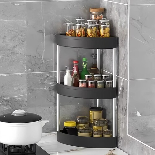 Corner Shelf for Kitchen Countertop, Household Non-Drilling Semi-Circular Wall Corner Triangle Shelf for Spice Bottles and Jars Storage Rack