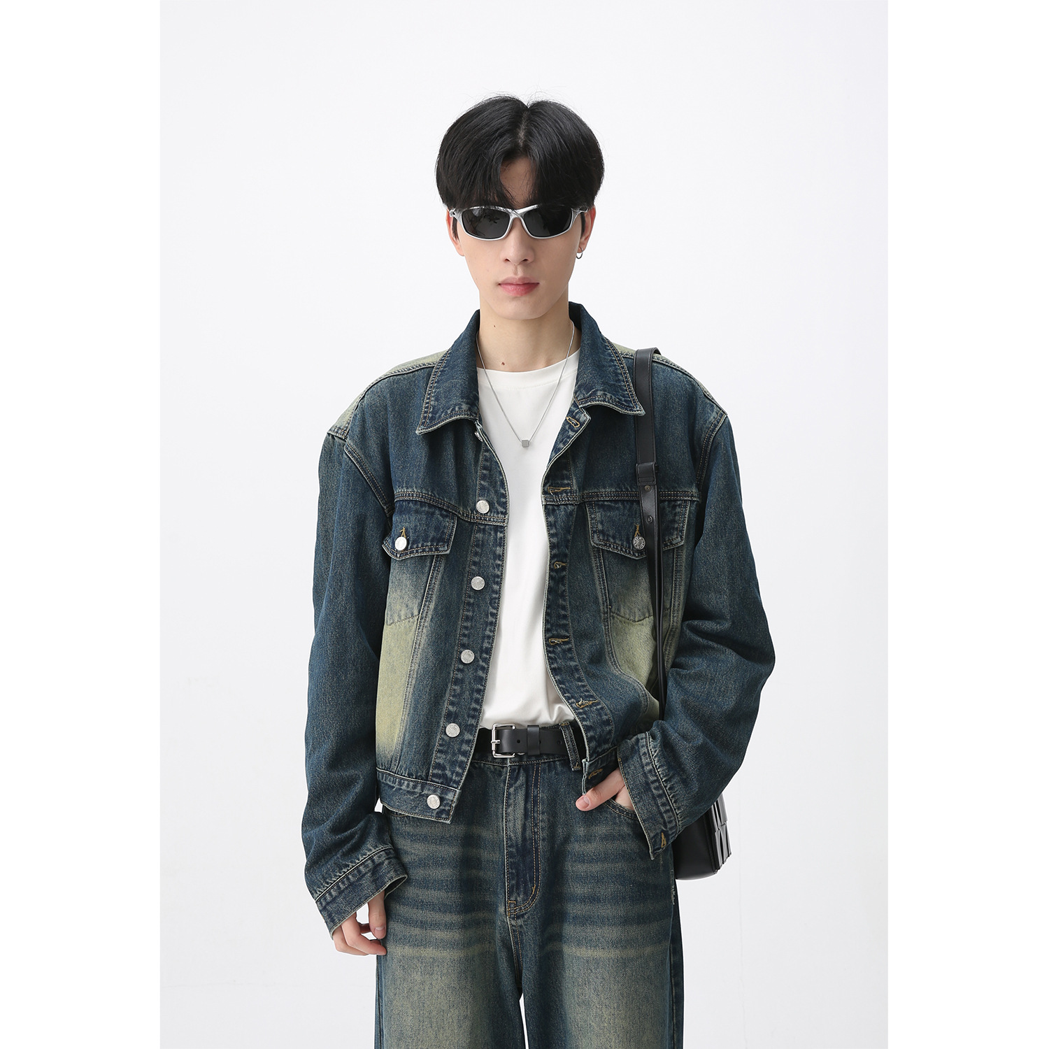 Mtlclothes ropa de Hombre | 2023 nuevo vintage apenado Denim coat moda jeans rectos traje