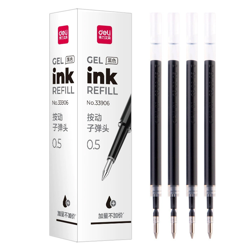 Deli Retractable Pen Refill 0.5mm Bullet Tip Universal Gel Pen Refill Black Red Press 33906 Refill