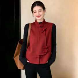 大码女装中式马甲无袖背心2026年秋季宽松显瘦休闲上衣跨境亚马逊