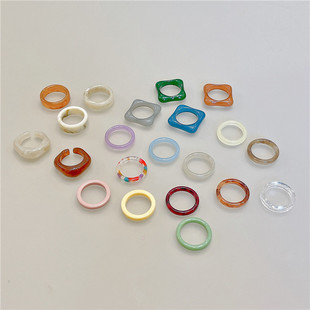 Small resin rings Fashionable personality ins, simple, fresh color, colorful round Korean rings girl