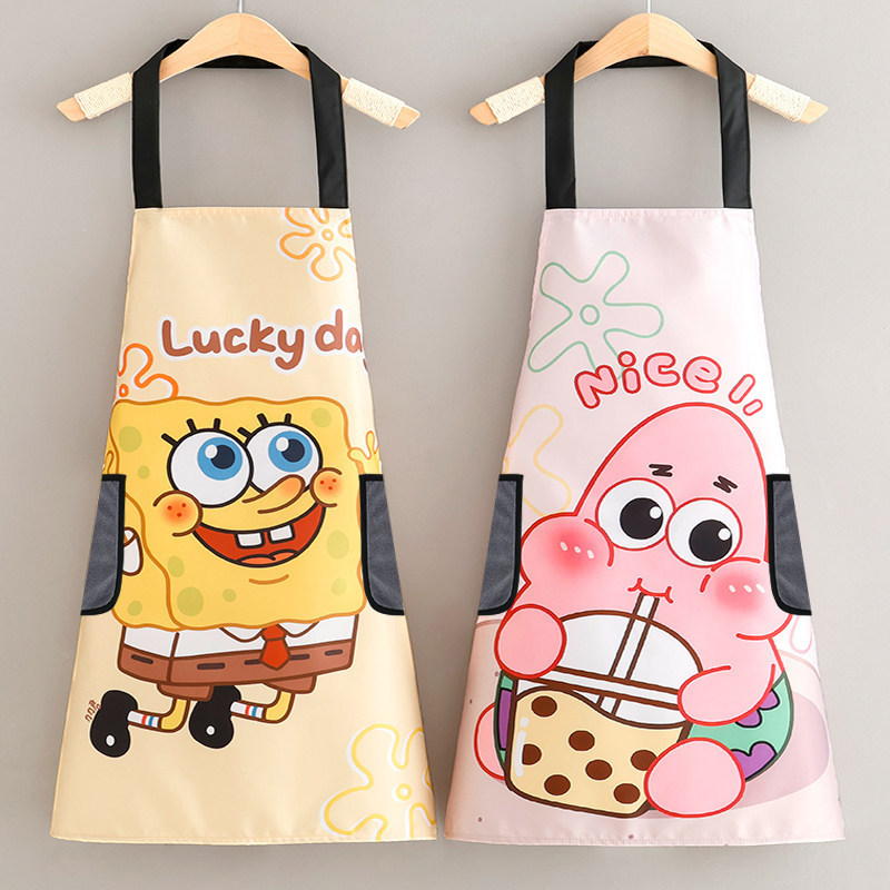 70*68cm Cute Apron with Hand-Wiping Feature, Waterproof Cartoon-Style Korean Fashion Internet Celebrity Restaurant Workwear, Durable